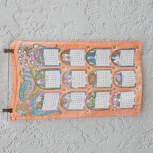 Vintage Rare 1971 Astrology Zodiac Calendar Linen Tea Towel - Picture 3 of 9